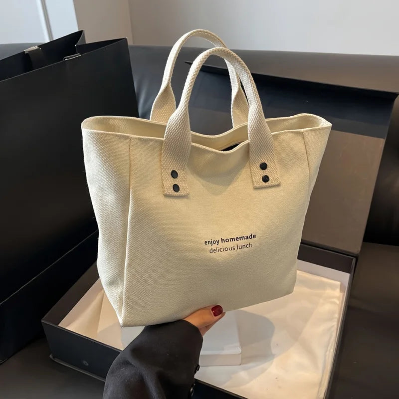 Tote Bag Canvas Classique Couleur Unie — Sac Épaule Femme Bureau Quotidien
