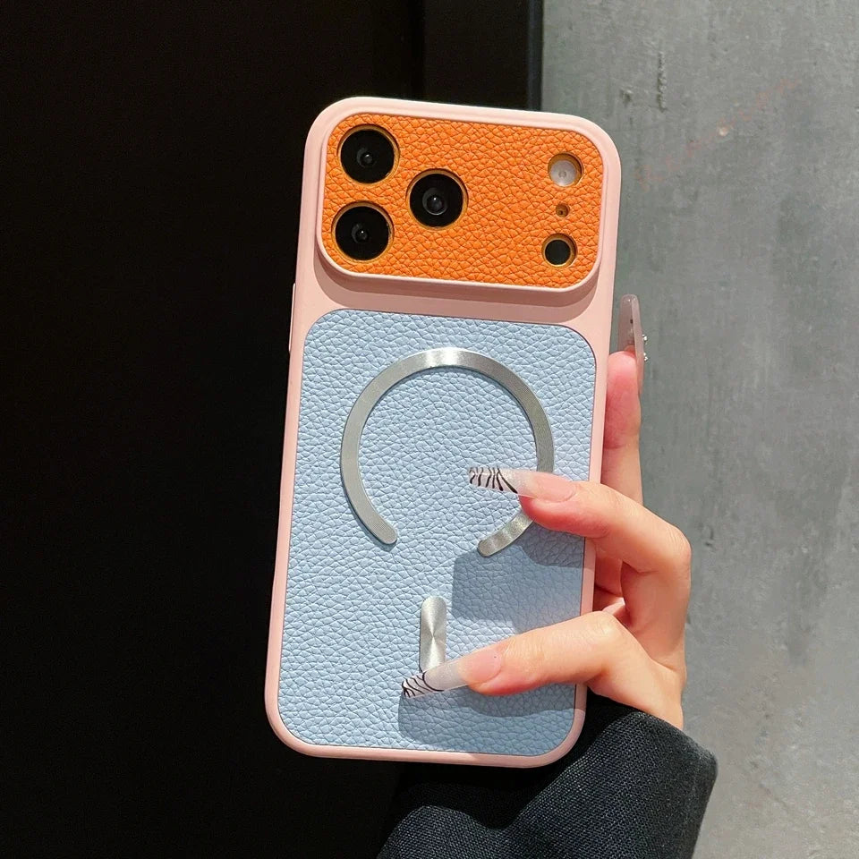 Coque Magnétique en Cuir pour iPhone — Compatible MagSafe, Toutes Séries (11 à 17 Pro Max)