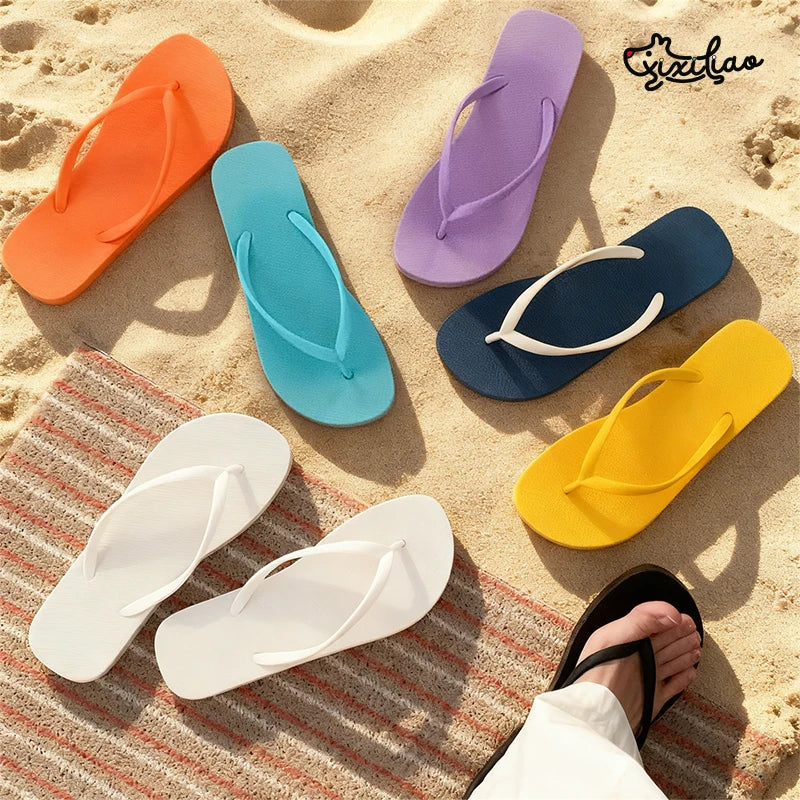 Tongs Femme Couleur Unie – Sandales Légères Plage & Salle de Bain Couple