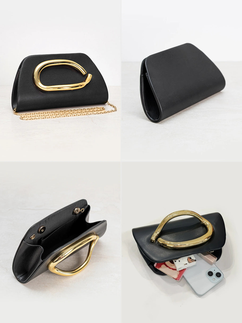 Pochette Box Boucle Métal Dorée — Clutch Soirée Chaîne Femme Luxe