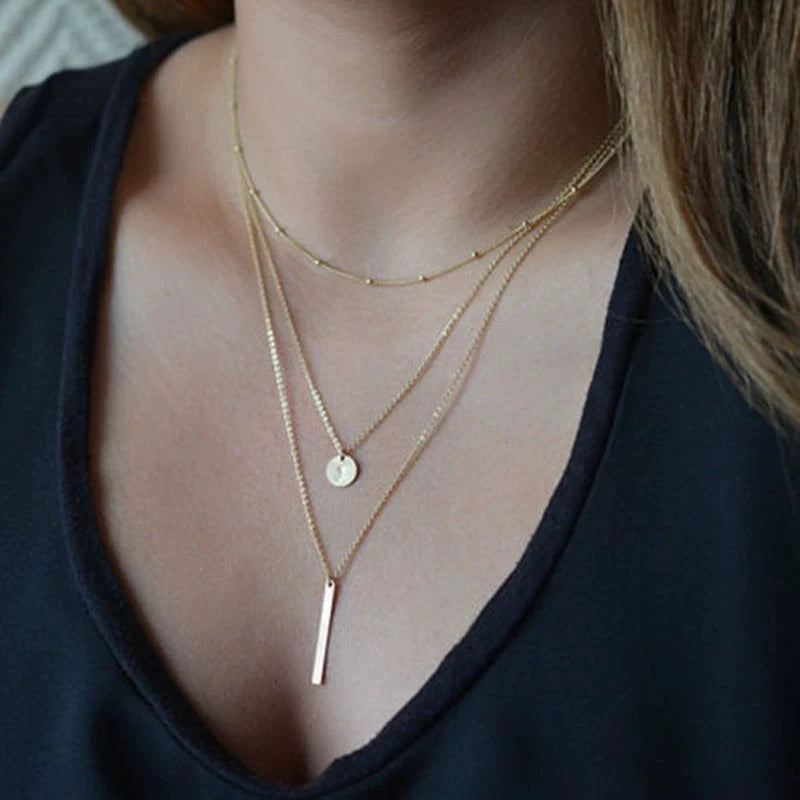 Collier Pendentif Barre Métal Doré — Chaîne Clavicule Femme Minimaliste