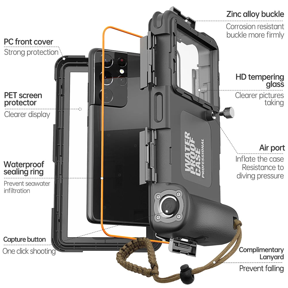 Coque Étanche Shellbox IP68 — 15m/50ft, Anti-Choc, Avec Lanière, Universelle 6,9"