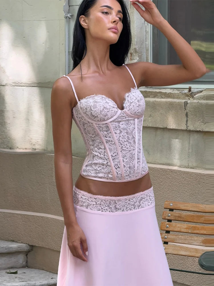 Ensemble Corset Cami & Jupe Dentelle — Tenue 2 Pièces Romantique Femme 2026