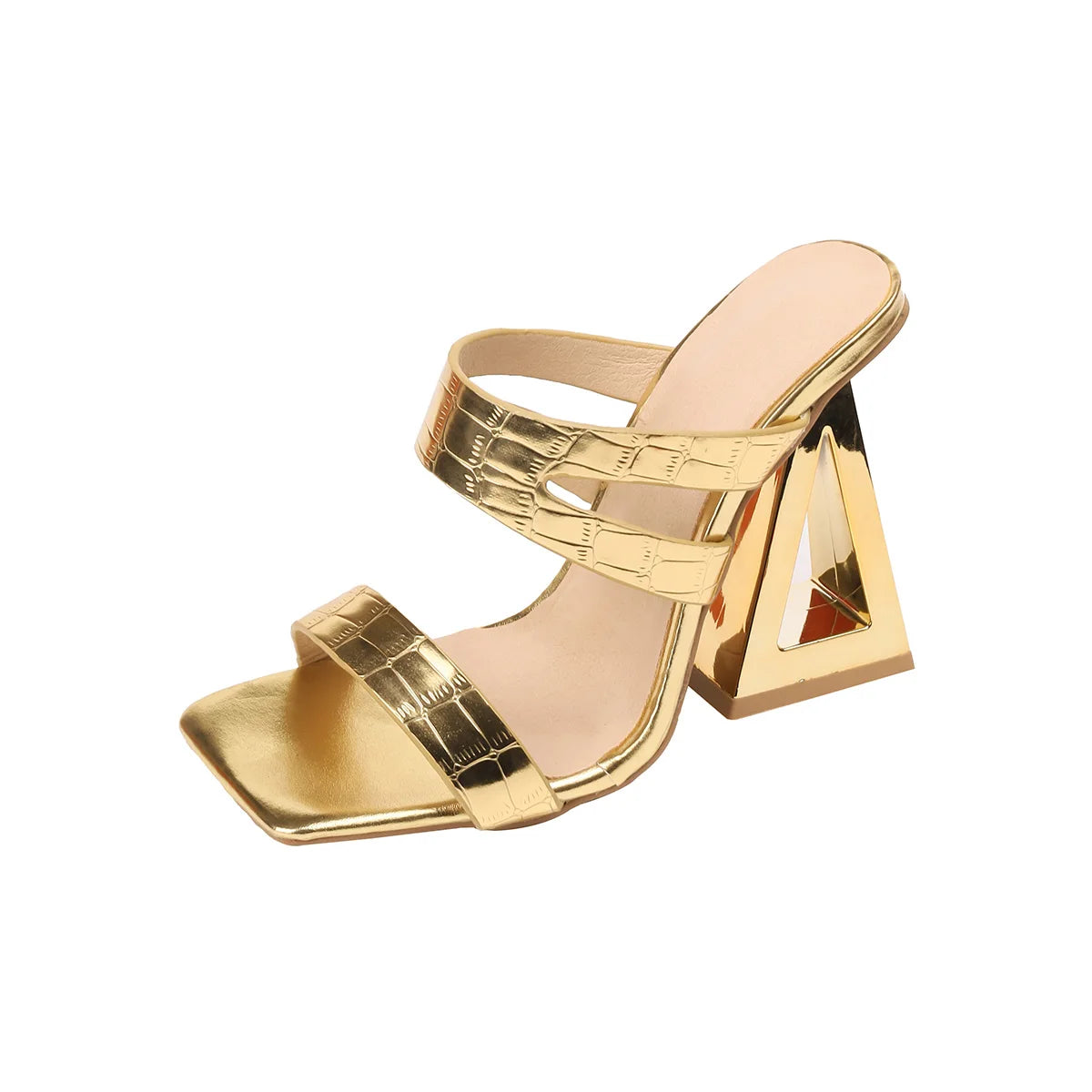 Sandales Talon Épais Cuir Verni Femme — Style Fashion Slip-On Plage Été