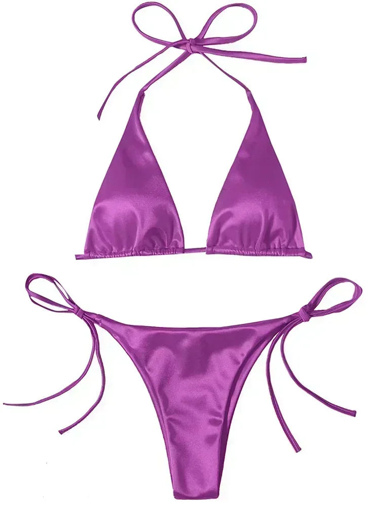 Bikini Satin Métallisé Halter — Deux Pièces Femme