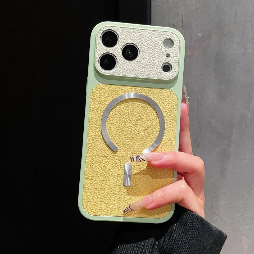 Coque Magnétique en Cuir pour iPhone — Compatible MagSafe, Toutes Séries (11 à 17 Pro Max)