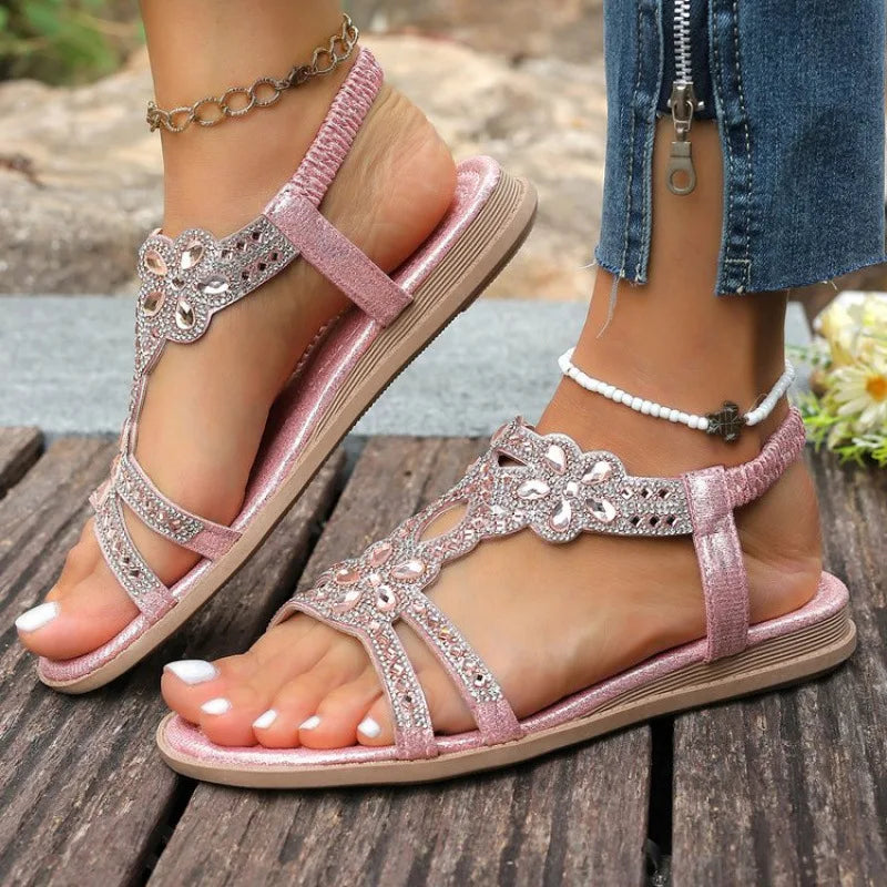Sandales Plates Cristal Femme 2025 — Style Moderne Slip-On Été Casual