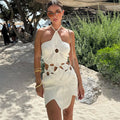 Robe Mini Femme Crochet — Découpe, Dos Nu, Halter, Parfaite pour la Plage