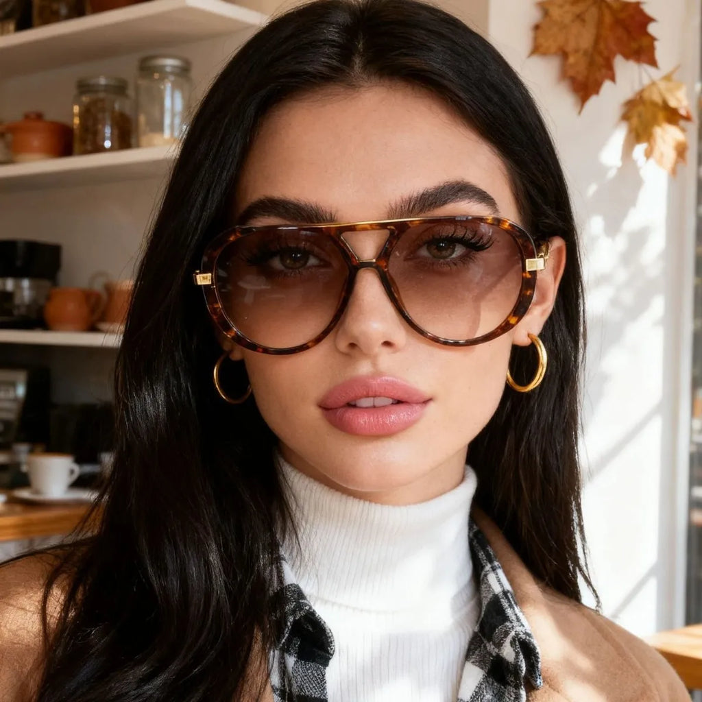 Lunettes de Soleil Aviateur Punk — Grande Monture Métal, Style Léopard, UV400, 4 Coloris