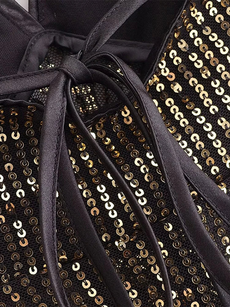 Top Sequins Camisole Dos Nu Brillant — Haut Paillettes Plissé Femme