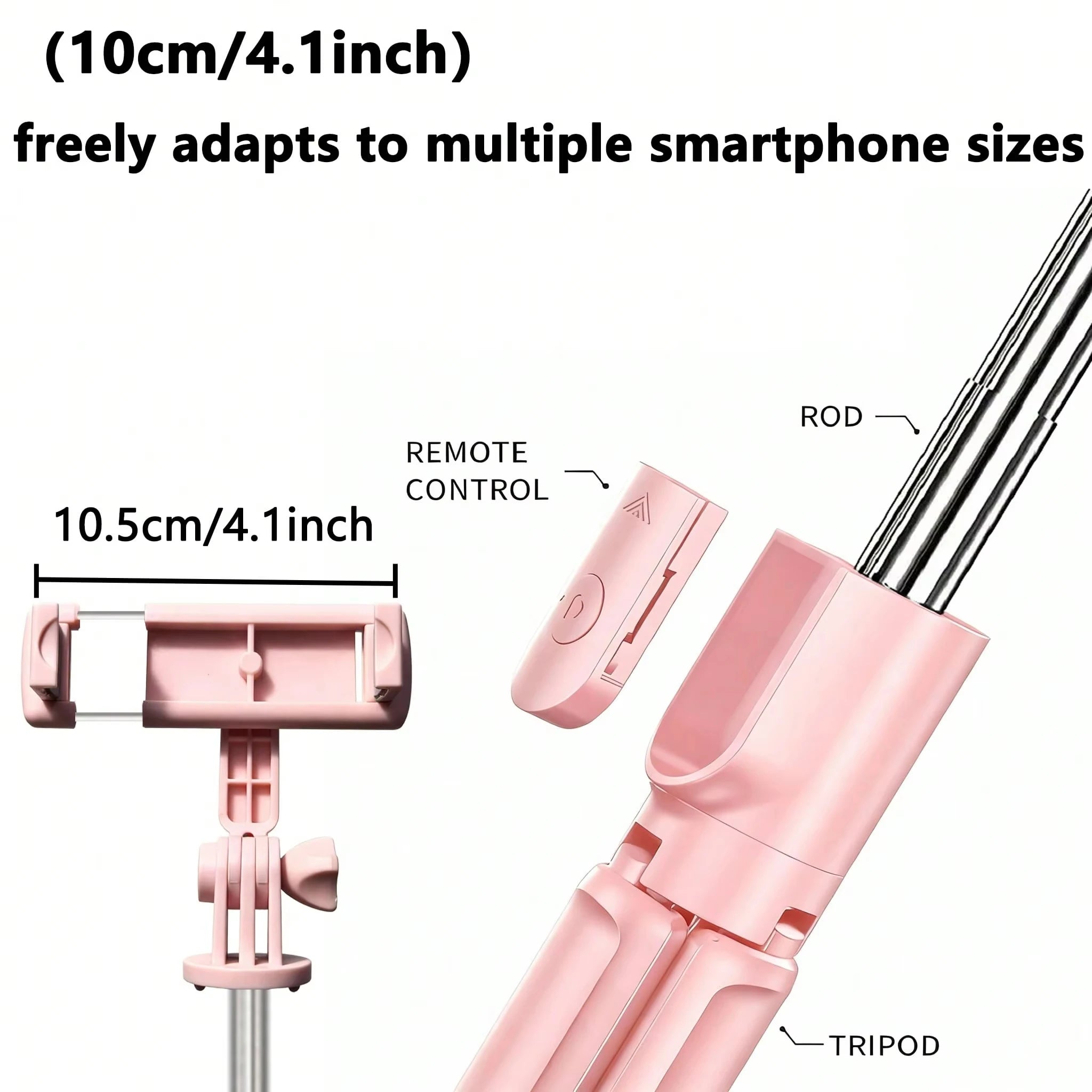 Perche à Selfie Sans Fil avec Trépied Intégré & Télécommande — Rotation 360°, Hauteur 71 cm