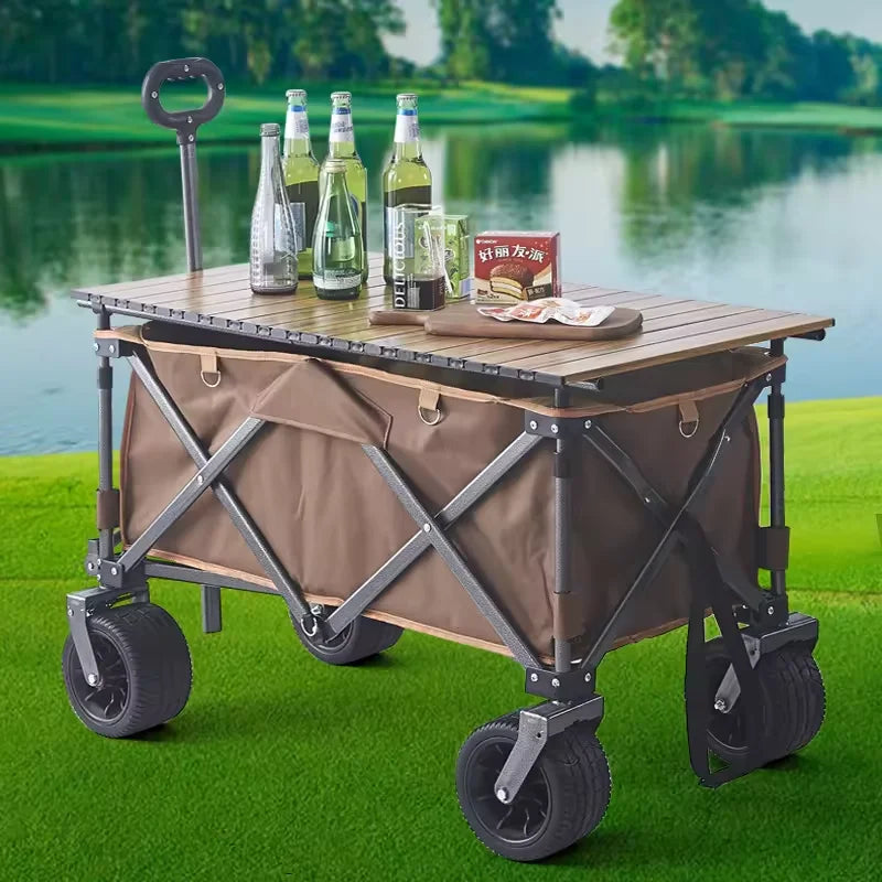 Chariot de Jardin Pliable en Métal — Wagon Multifonction Plage, Camping & Jardin