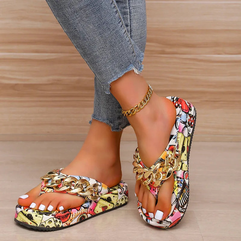 Sandales Plates Chaîne Femme — Mules Tendance Été Style Fashion