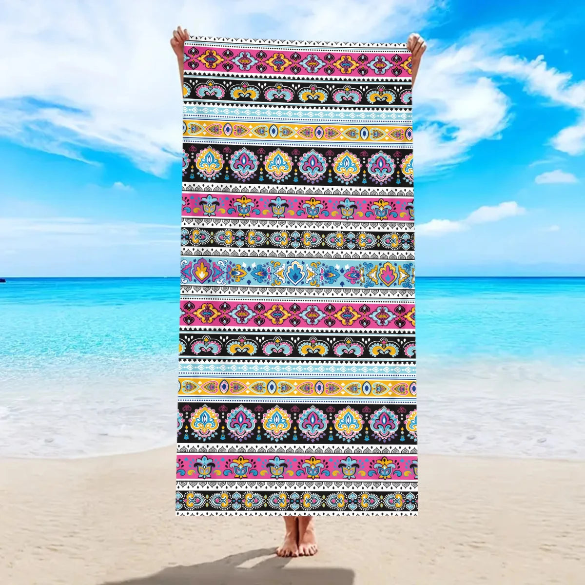 Serviette de Plage Bohème en Microfibre — Séchage Rapide, Multifonction