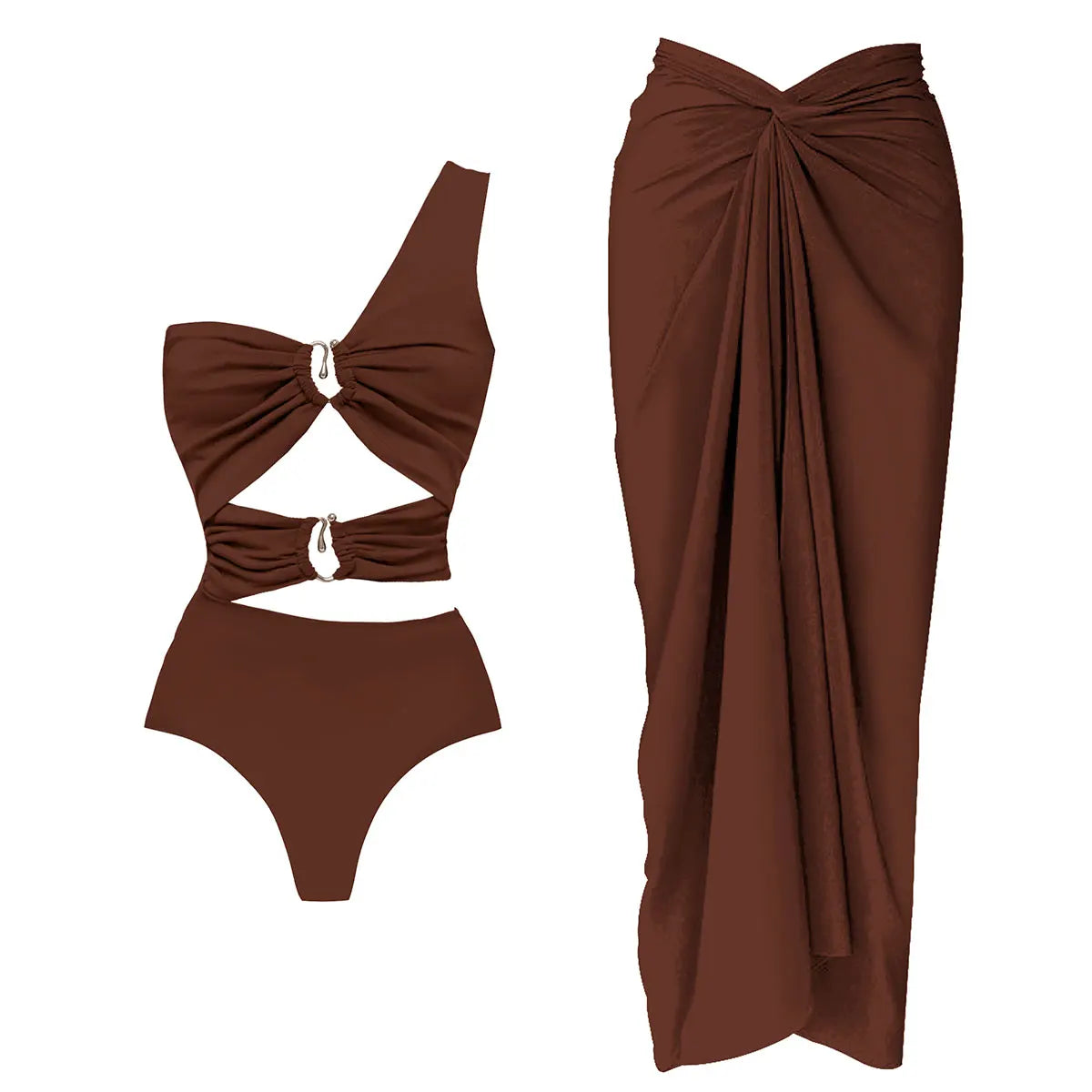 Maillot de Bain Deep V avec Jupe Longue — Ensemble 2 Pièces Femme