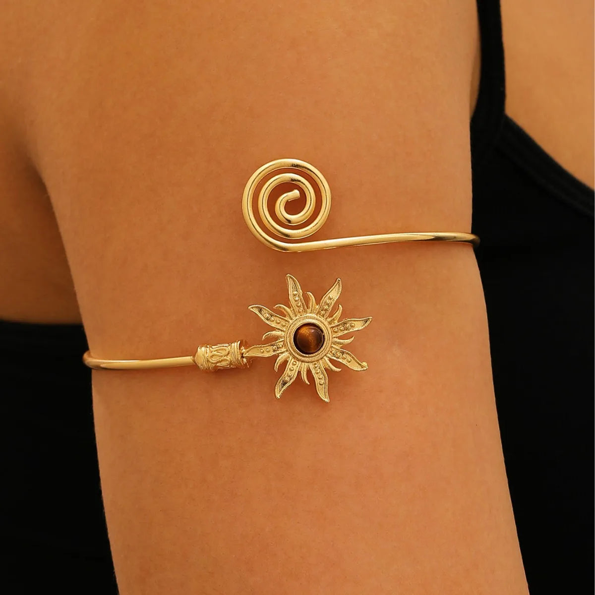Bracelet Manchette Soleil Femme — Bangle Torsadé Ouvert Style Boho