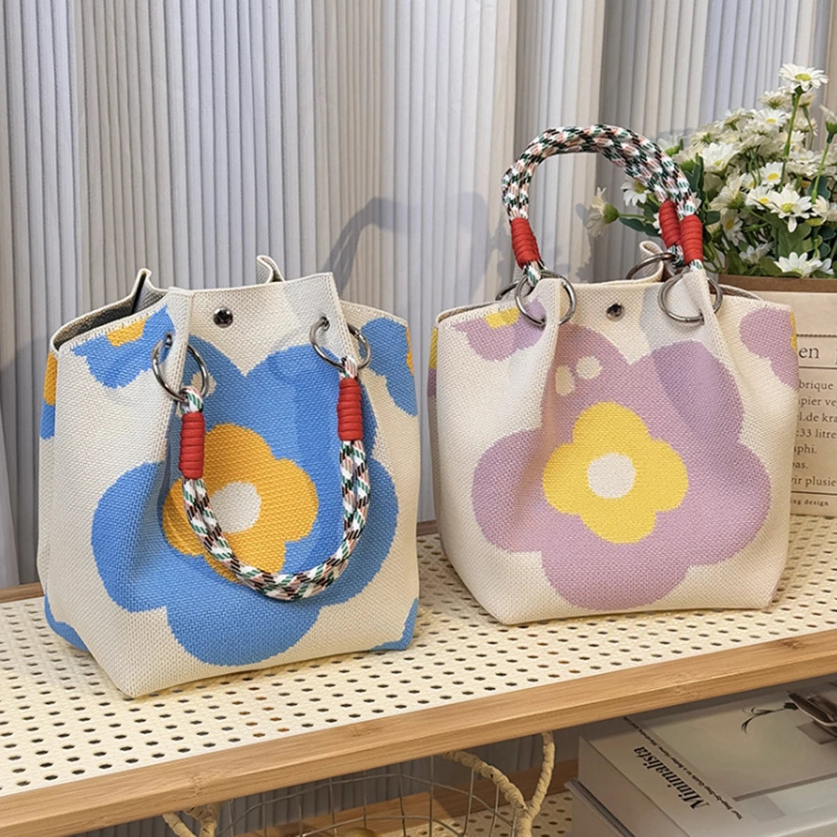 Sac Seau Tricoté Color Block Rétro Multicolore — Sac À Main Femme Tendance
