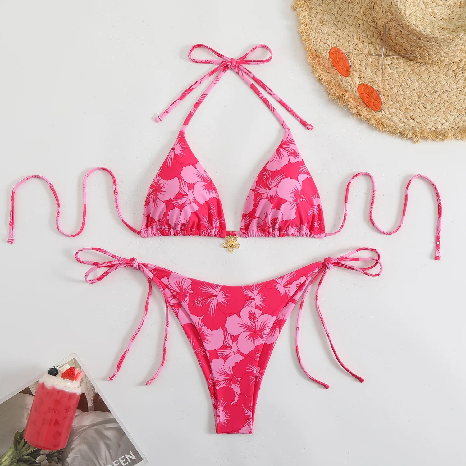 Ensemble Bikini 3 Pièces Triangle + Robe de Plage 2026 — Cover-Up Femme