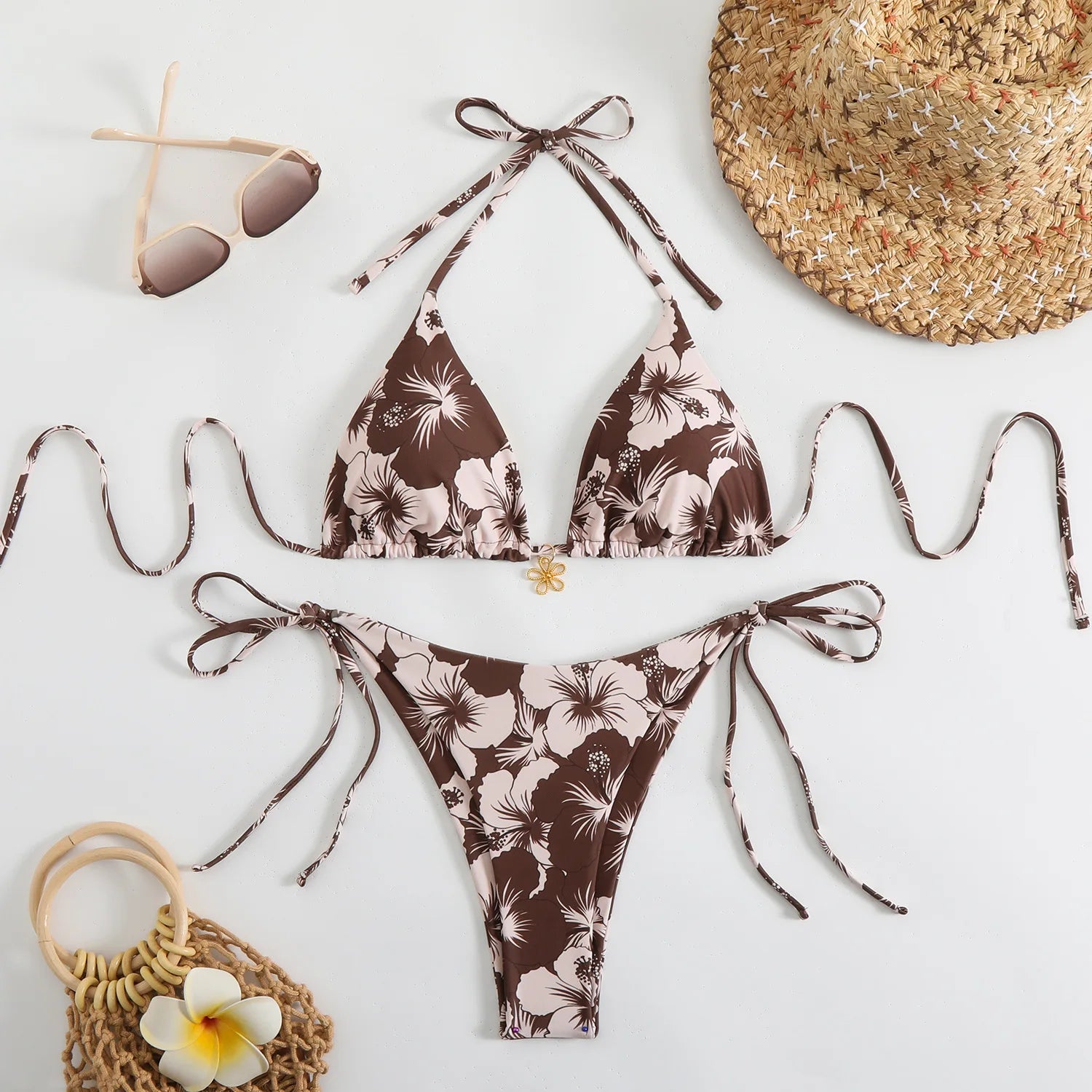 Ensemble Bikini 3 Pièces Triangle + Robe de Plage 2026 — Cover-Up Femme