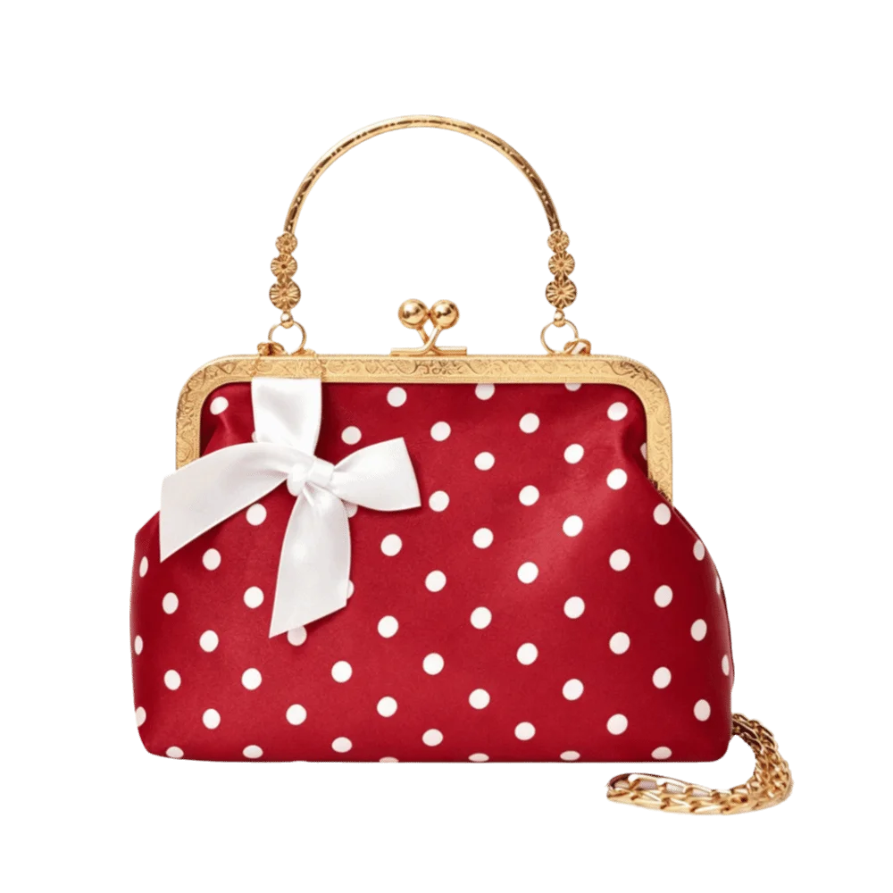 Pochette À Pois Kiss Lock — Sac Soirée Anse Métal Nœud Femme Élégante