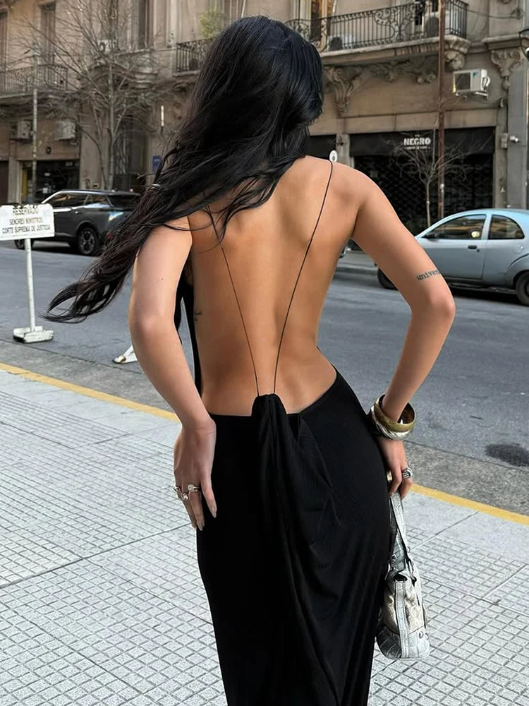 Robe Dos Croisé Metal Cube Sans Manches — Robe Soirée Club Sexy Femme