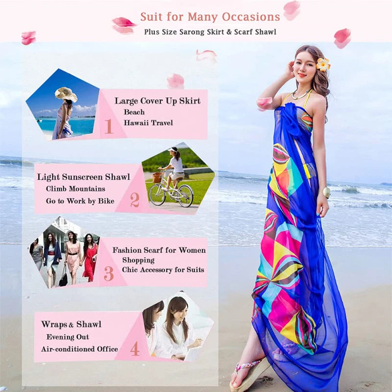 Paréo Chiffon Géométrique Grande Taille — Sarong Cover-Up Plage Femme
