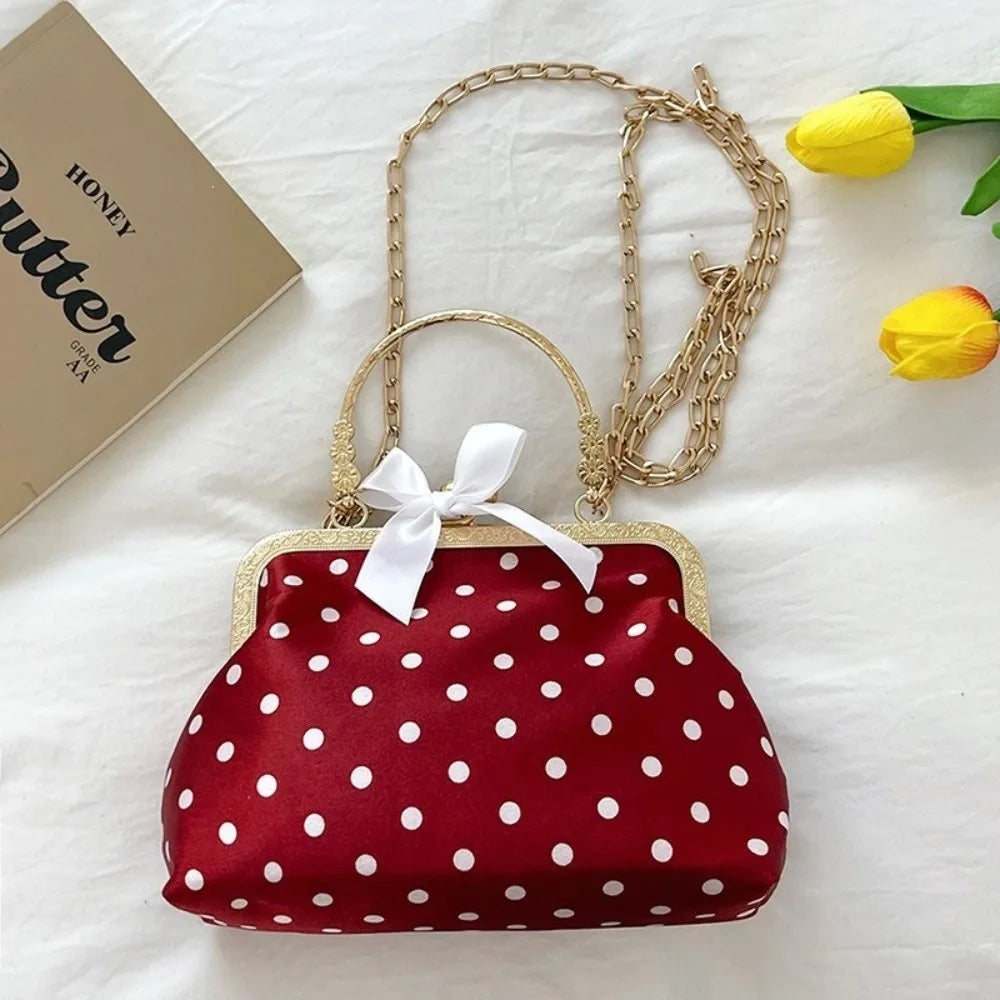 Pochette À Pois Kiss Lock — Sac Soirée Anse Métal Nœud Femme Élégante