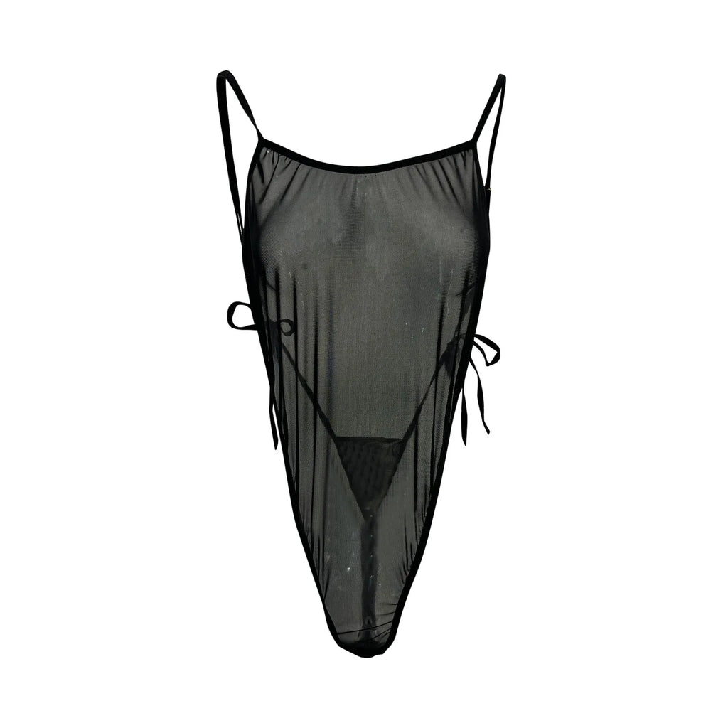 Bodysuit Mesh Transparent Dos Nu — Combinaison Sexy Sans Manches Femme