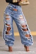 Jean Destroyé Jambe Droite Femme – Décontracté Cheville Lié Style Américain