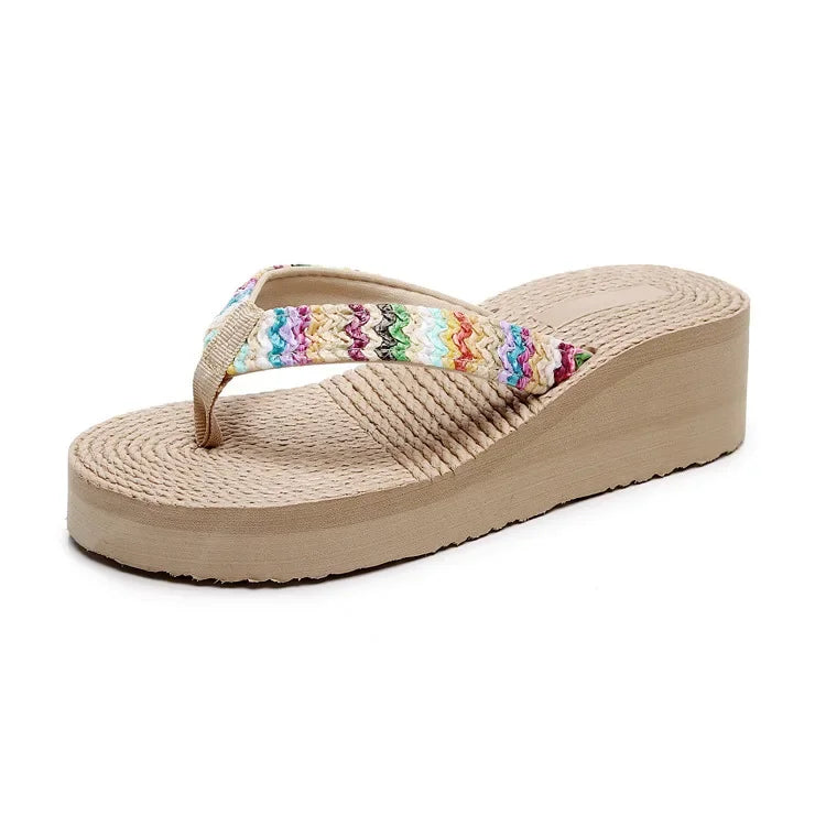 Tongs Femme Style Ethnique – Sandales Plates Confortables Antidérapantes