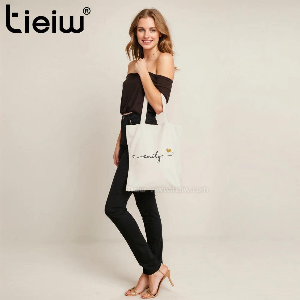 Tote Bag Personnalisé Prénom & Cœur — Sac Canvas Éco-Responsable Cadeau Mariage & Anniversaire