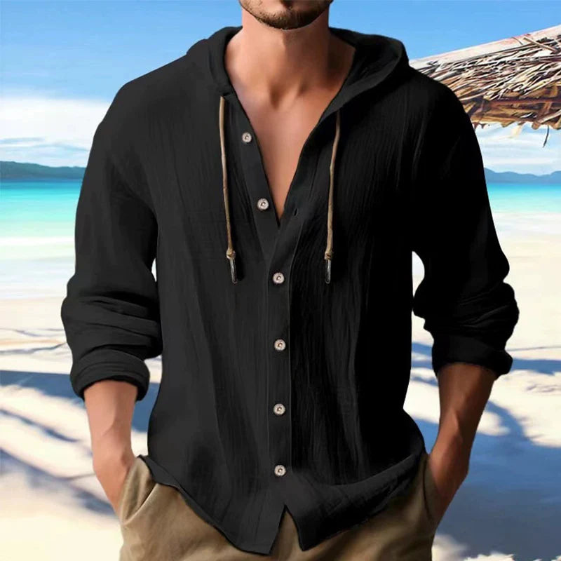 Chemise en Lin Homme à Capuche – Manches Longues, Style Streetwear