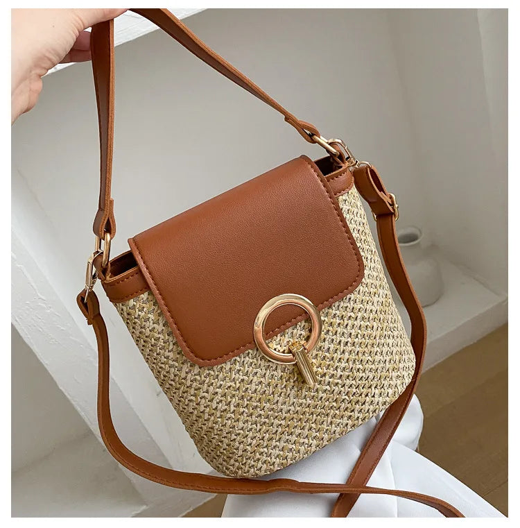 Sac de Plage en Paille Tressée — Sac À Main Rond Femme Style Bohème