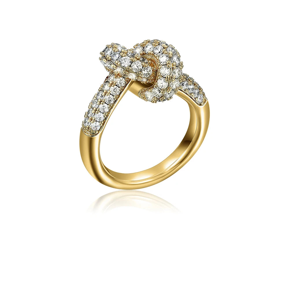 Bague Nœud Zircon en Acier Inoxydable Plaqué Or 18K — Bijou Femme, 4 Coloris, Tailles 6-8