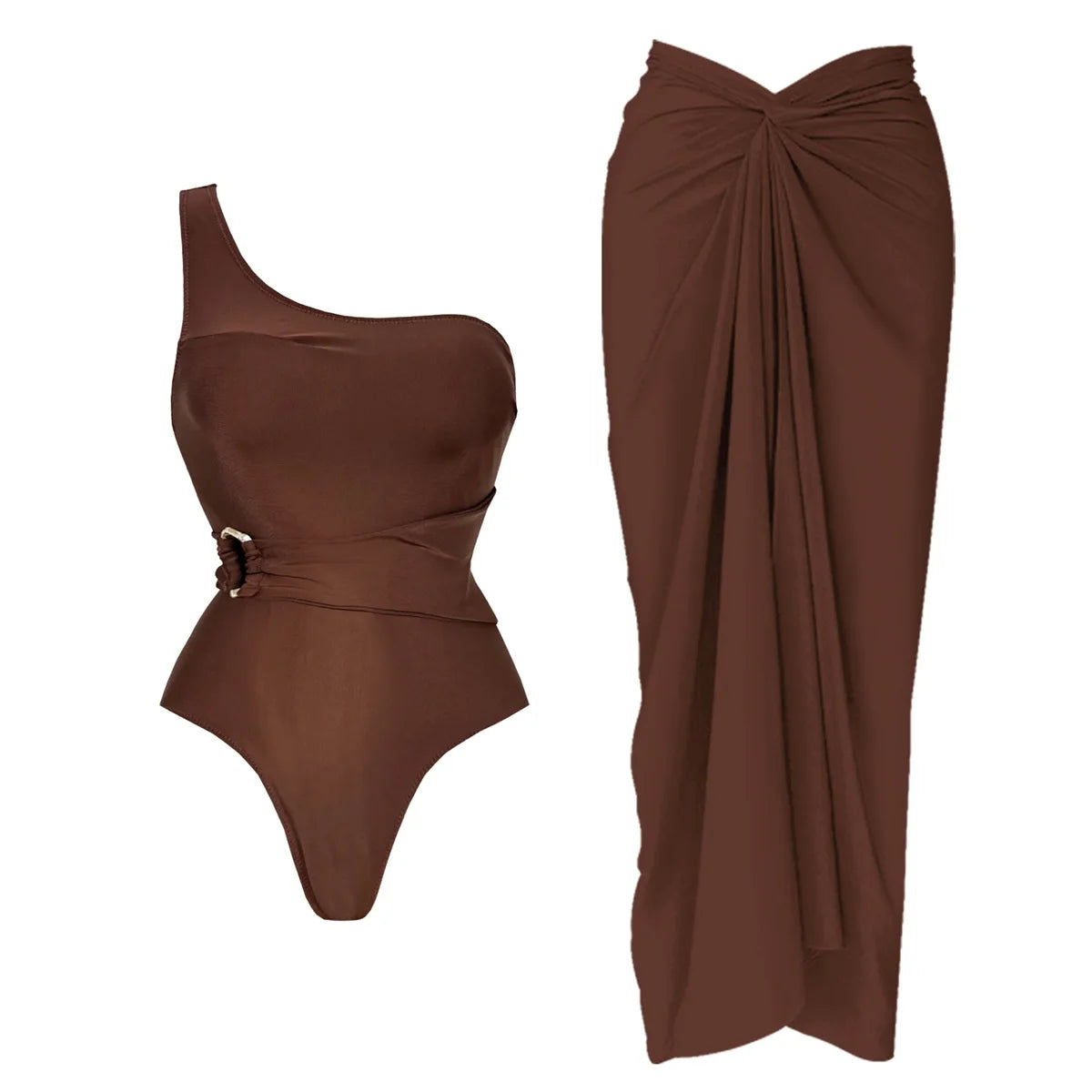 Maillot de Bain Deep V avec Jupe Longue — Ensemble 2 Pièces Femme