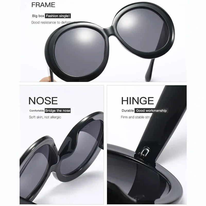 Lunettes de Soleil Rondes Oversize — Grande Monture Acétate, UV400, Style Luxe Unisexe, 9 Coloris