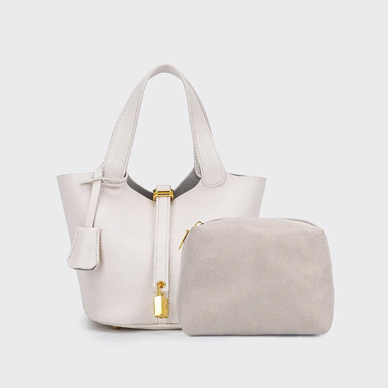 Sac Seau PU Style Panier — Sac À Main Femme Tendance Avec Pochette Intérieure