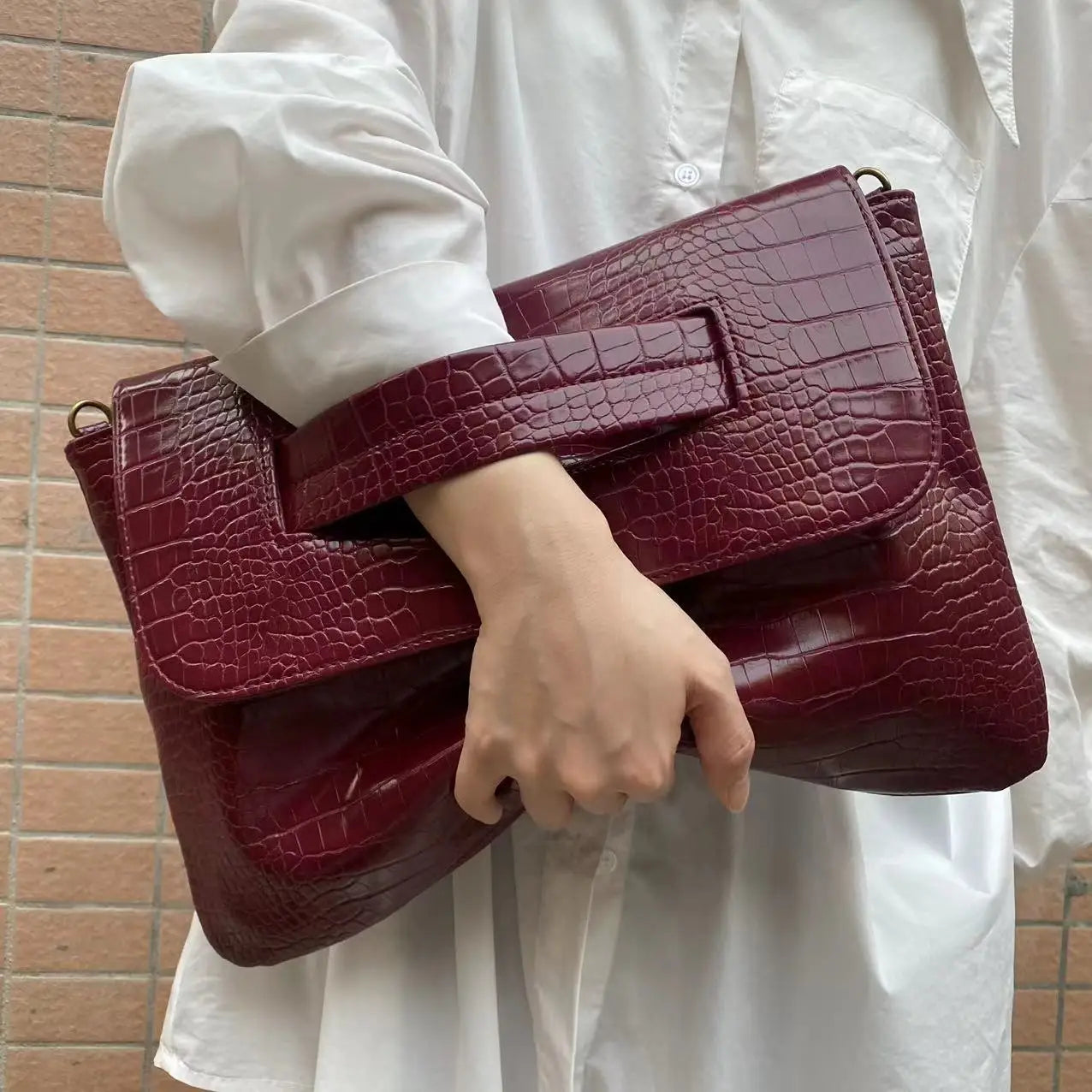 Sac À Main Cuir PU Motif Crocodile Grande Capacité — Sac Bandoulière Femme