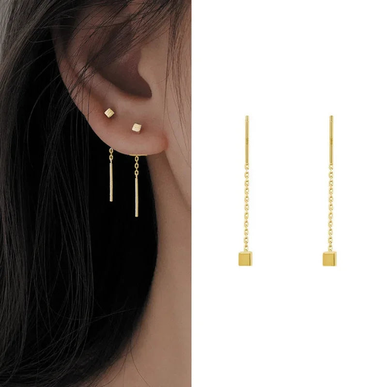 Boucles d'Oreilles Pendantes Zircon Cristal — Ear Line Rose Gold Femme