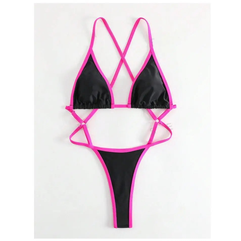 Maillot Une Pièce Halter Bicolore — Femme Sexy