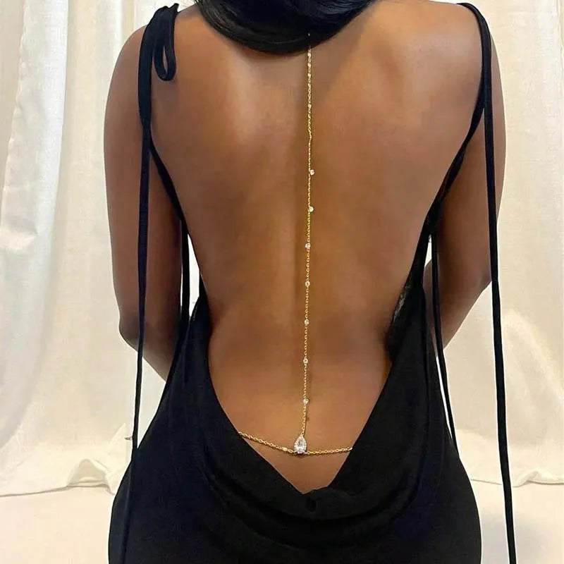 Chaîne de Dos Strass Zircon Dorée — Bijou de Corps Femme Mariée