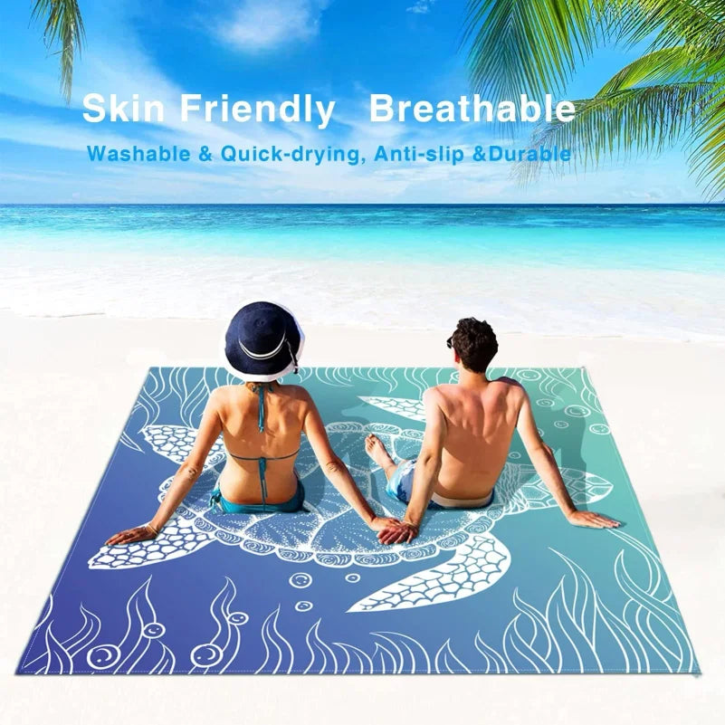 Couverture de Plage Anti-Sable Tortue — Tapis Léger Grande Taille Pique-Nique & Voyage
