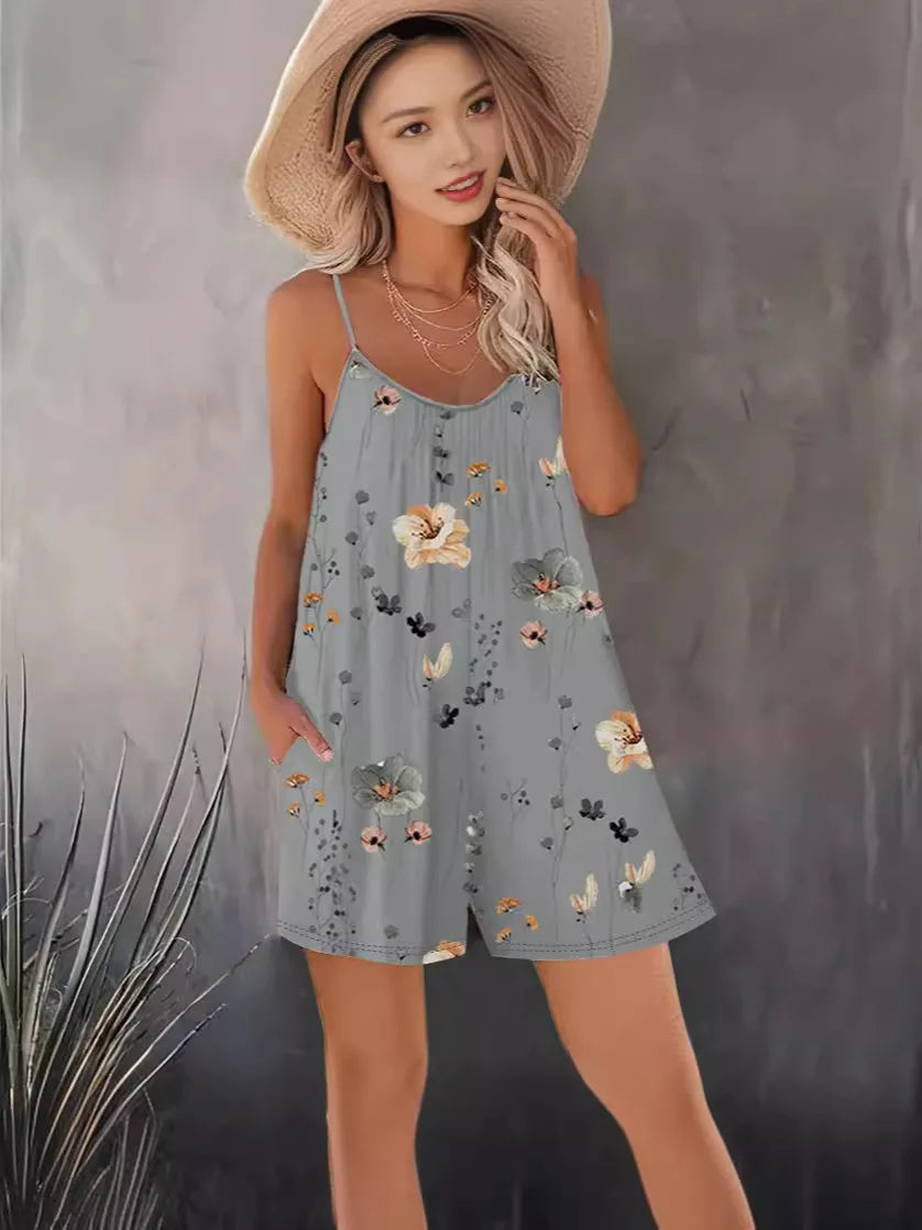Combinaison Sans Manches Femme — Playsuit Casual Couleur Unie Printemps Été