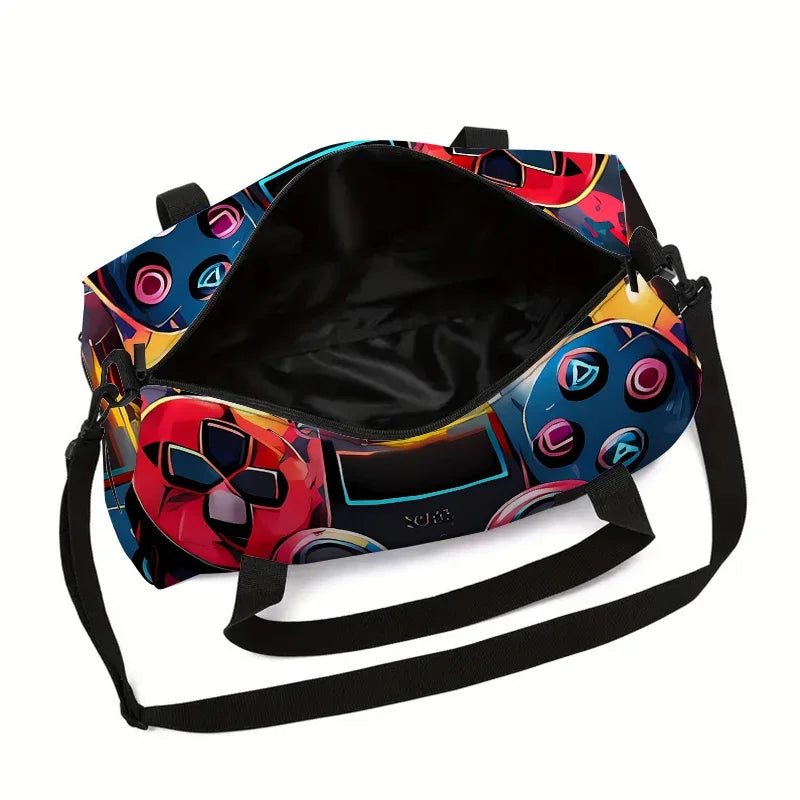 Sac de Voyage Polochon Manette de Jeu Néon — Sac Enfant Grande Capacité 45cm