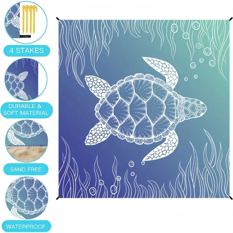 Couverture de Plage Anti-Sable Tortue — Tapis Léger Grande Taille Pique-Nique & Voyage