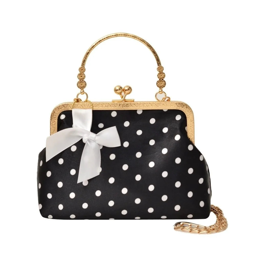Pochette À Pois Kiss Lock — Sac Soirée Anse Métal Nœud Femme Élégante