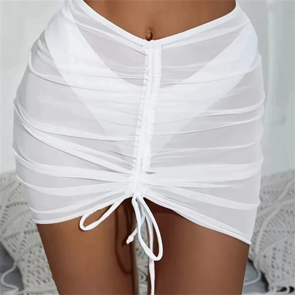 Jupe Mesh Transparente À Volants — Jupe de Plage Sexy Femme