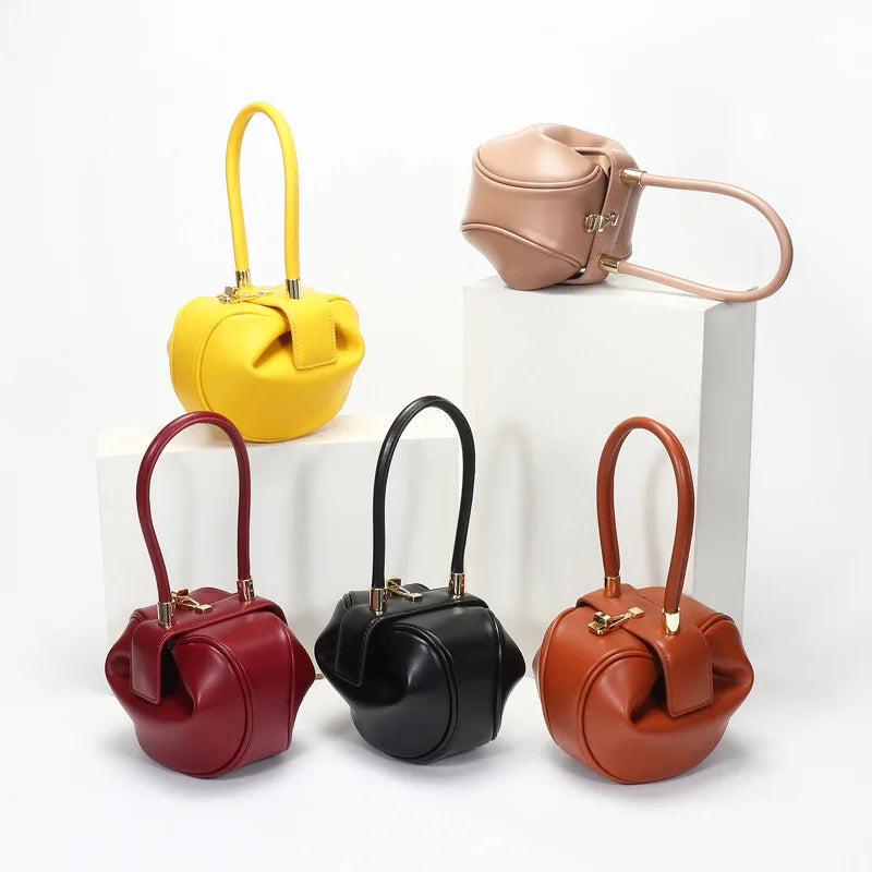 Mini Sac Bowling Sphérique — Sac Hobo Rond Cuir PU Femme Luxe Designer