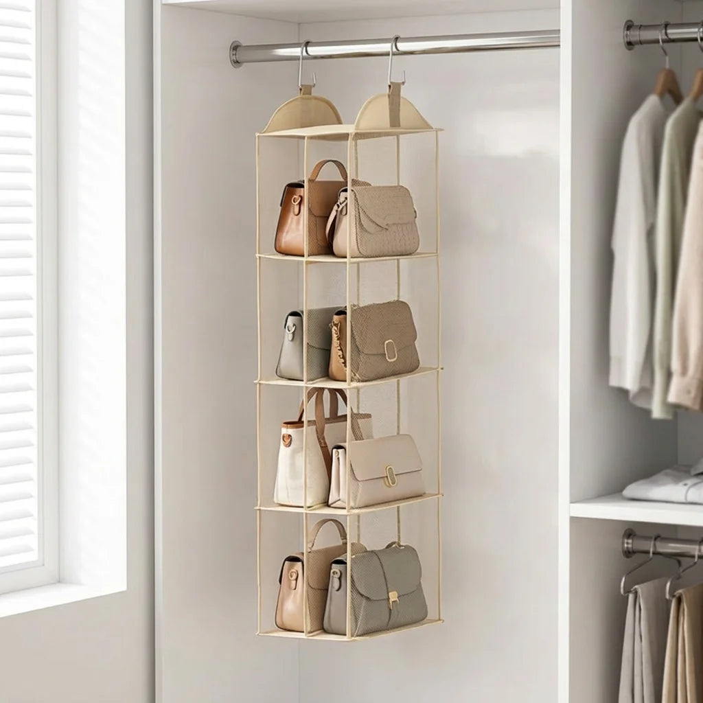 Organiseur Sacs À Main Suspendu Anti-Poussière Multicouche — Rangement Armoire Dressing