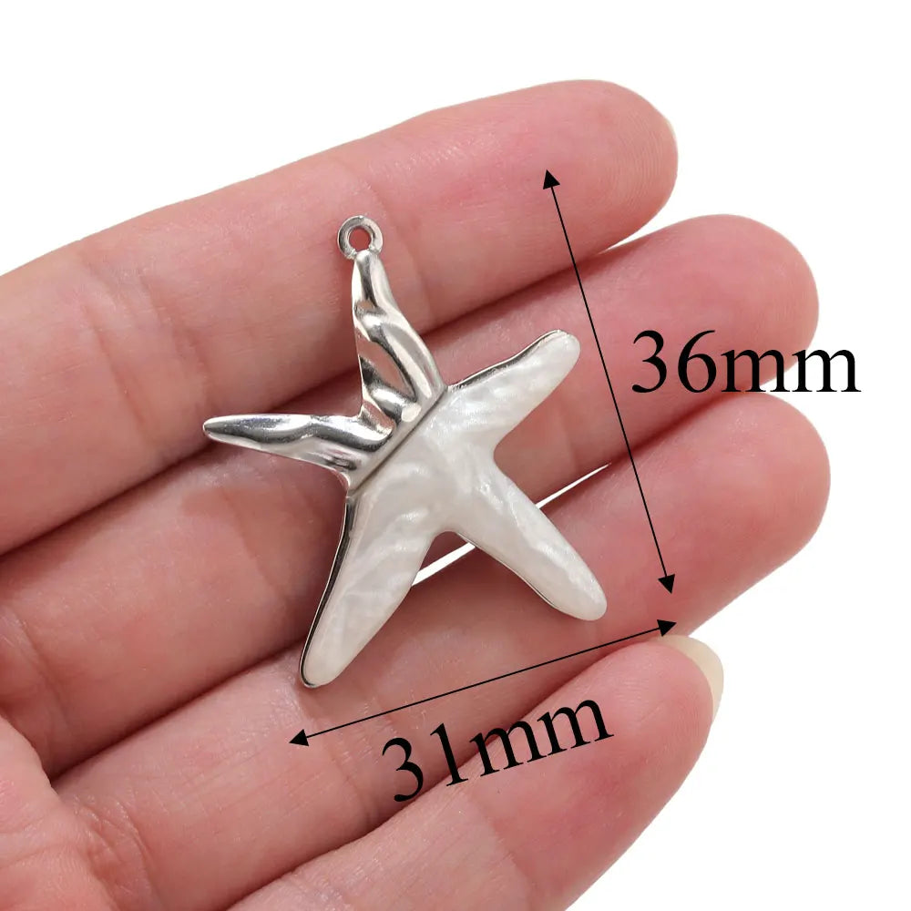 Lot 2 Breloques Coquillage & Étoile de Mer Acier Inoxydable — Pendentifs Bijoux Plage Fait Main